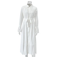 Enyami Modeste Blanc Soyeux En Mousseline De Soie Soirée Grande Plissée Lâche Mode Longue Maxi Femmes Robe Avec Ceinture