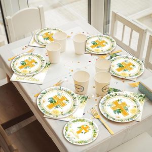 Vajilla <span class=keywords><strong>para</strong></span> Fiesta de <span class=keywords><strong>Bautizo</strong></span> y Primera Comunión, Juego de Vajilla con Hojas de Eucalipto y Salvia <span class=keywords><strong>para</strong></span> Celebración de <span class=keywords><strong>Bautizo</strong></span> - Product Image 5