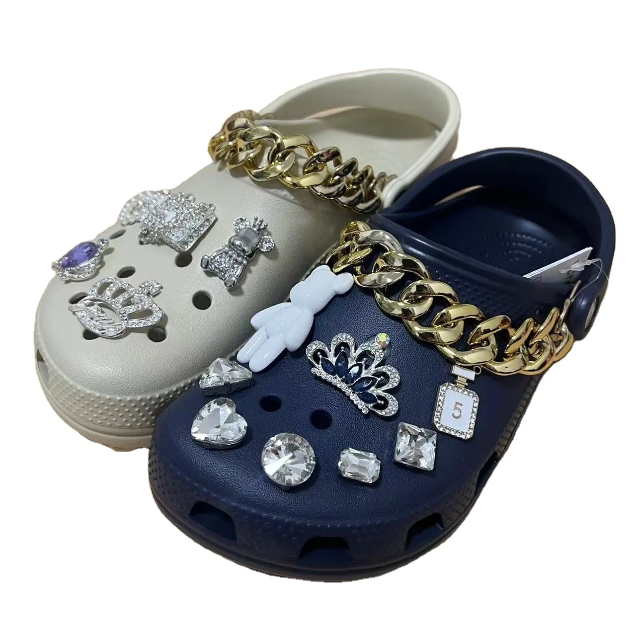 ขายส่งหรูหราB Ling Clog Charms Rhinestoneโลหะออกแบบรองเท้าCharms Designerแฟชั่นCharmsเพชรตกแต่งรองเท้า