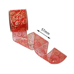 Nuevos productos, venta al por mayor, Rollo embalado, borde rojo y dorado con cable, cinta de Feliz Navidad <span class=keywords><strong>para</strong></span> decoración de árboles - Product Image 4