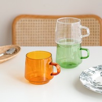 Tasses à café en verre ambré de 350 ml, empilables, avec poignée, tasses à thé colorées pour expresso, cappuccino, latte, thé, lait