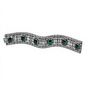 925 Sterling <b>Silver</b> <b>Bracelet</b> Emerald Cut Green Stone <b>Bangle</b> Round Brilliant Diamond Style Fine Jewelry - Product Image 3