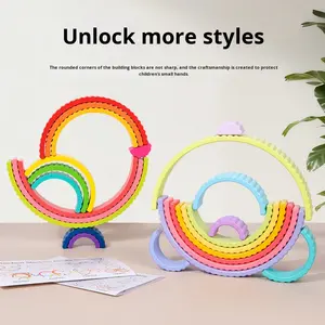 Blocs d'empilage arc-en-ciel pour l'éducation de la petite enfance, 12 arches, puzzle d'empilage Montessori, jouets éducatifs pour bébés - Product Image 3