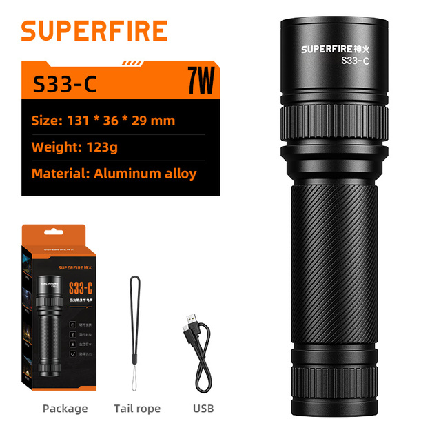 Factory LED Tactical Flashlight Aluminum Alloy Camping Rechargeable Strong Light Portable Mini Torch IP55 Rated 210 Lumens