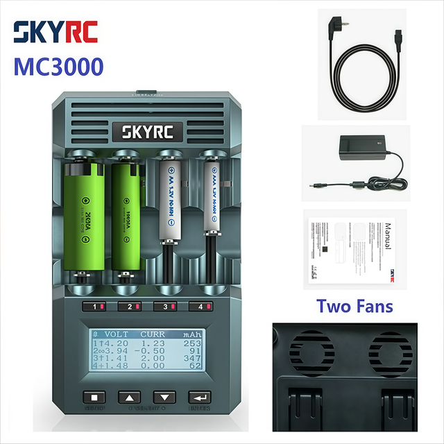 SKYRC MC3000 4-Slot Smart Charger 3A Max Delta-V Detection 0.01V Accuracy Analyzer for 18650 Li-ion NiMH Drone Remote Battery