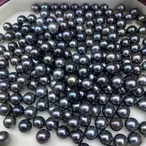 Black seawater <strong>pearl</strong> smooth 8 to 9mm black loose natural <strong>tahitian</strong> Deai Gems wholesale grade 4a perfect no flaw - Product Image 4