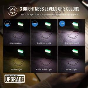 Lampe de lecture LED rechargeable USB en gros, mini, luminosité réglable, 4 modes, avec clip, protection oculaire, idéale pour l'heure du coucher - Product Image 2