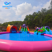 Parc aquatique gonflable commercial, toboggan aquatique géant gonflable avec piscine pour enfants