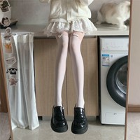 Collants Lolita pour femme, fins, au-dessus du genou, en polyester blanc uni, absorbant la transpiration, avec nœud mignon, motif chaton, collection Printemps/Été