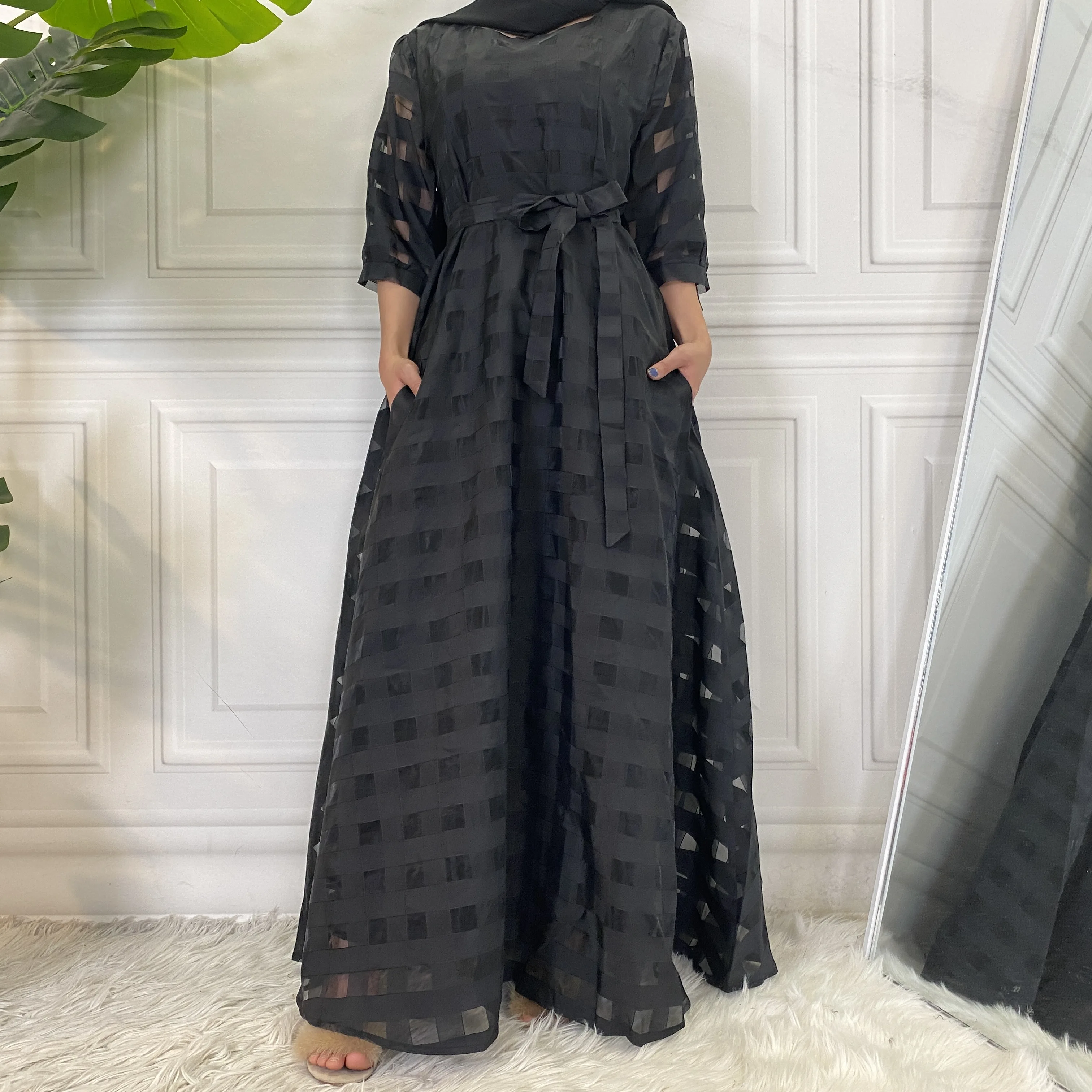 9065# Summer Black Short Sleeve  Modest Fashion Long Dresses - CHAOMENG MUSLIM SHOP