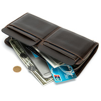 Dompet Pria Kulit Asli Model Panjang dengan Dua Kantong dan Banyak Slot Kartu, Tas Selempang Pria