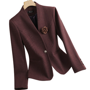 Women's Woolen Blazer Solid Color Anti-Wrinkle Pocket Design Autumn Winter Style GDX1803 - Product Image 5