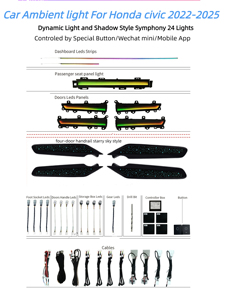 Prezzo di fabbrica stile dinamico Auto sinfonia atmosfera luce ambientale Kit decorazione per <span class=keywords><strong>Honda</strong></span> <span class=keywords><strong>Civic</strong></span> 11 2022-2025 Auto <span class=keywords><strong>interni</strong></span> - Product Image 2