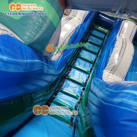 Toboggan aquatique gonflable tropical de qualité commerciale avec palmiers, grande piscine à jets d'eau et mur d'escalade pour événements estivaux pour enfants