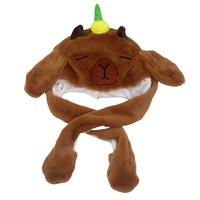 Chapeau Capybara Anime Japonais Lumineux en Peluche, avec Oreilles de Lapin Mobiles et Qui S'Élevant en Pressant les Pattes, pour Cosplay Animal Mignon