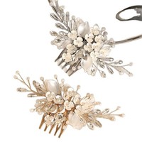 Peigne à cheveux de mariée fait main avec fleurs blanches, fausses perles et cristaux, accessoires de coiffure dorés et argentés pour femmes, parure de tête pour fête
