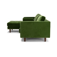 Canapé d'angle sectionnel moderne capitonné avec pieds en bois, 4 places, avec chaise longue à gauche, idéal pour entrepôts, villas et salons