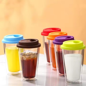 Tazza da <span class=keywords><strong>caffè</strong></span> riutilizzabile da viaggio da 350ml bicchiere da <span class=keywords><strong>caffè</strong></span> isolato a <span class=keywords><strong>doppio</strong></span> strato trasparente tazza da <span class=keywords><strong>caffè</strong></span> in <span class=keywords><strong>vetro</strong></span> con coperchio in silicone - Product Image 2