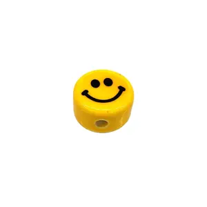 도매 고품질 노란색 웃는 얼굴 디자인 도자기 구슬 다양한 색상과 크기 DIY 보석 만들기