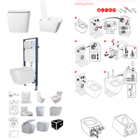 Ensemble WC et bidet en céramique, finition mate et brillante, style européen, pour la maison, avec accessoires sanitaires intégrés.