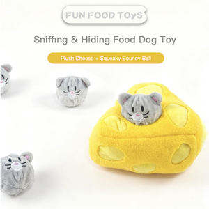 Giocattoli per Cani Giapponesi e Coreani in Peluche con Suono Squeaky e Carta, per Annusare e Nascondere Cibo, Formaggio + Palla Rimbalzante - Product Image 2