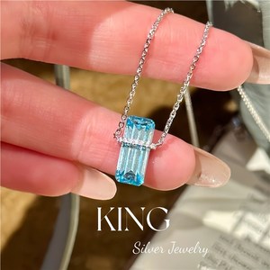 Collier pendentif en cristal bleu marine clair King Silver Jewelry, argent sterling S925, design géométrique, bijoux de mode pour femmes - Product Image 1