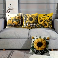 Housse de coussin décorative Kongyu Home Textiles Hello Sunshine, motif tournesol floral, style farmhouse, à carreaux Buffalo, décor bohème