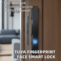 Cerradura Inteligente con Huella Dactilar y Reconocimiento Facial, Control por Aplicación Tuya, Wi-Fi, Mango Largo, Tarjeta de Memoria, para Madera/Vidrio/Aluminio