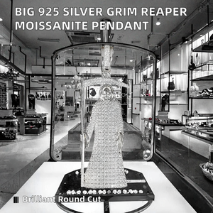 Nuevo Collar con Colgante de Grim Reaper Estilo Hip Hop, Chapado en Rodio sobre Plata 925, con Moissanita VVS, Alta Calidad - Product Image 2