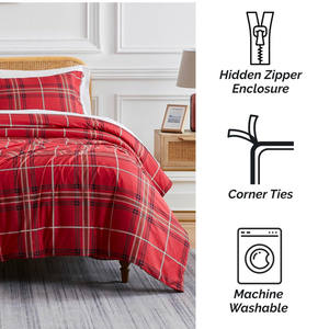 クリスマスチェック柄フル/クイーン羽毛布団カバーセットダウンインサート、ジッパークロージャーとコーナータイ赤いキルト寝具セット部屋の装飾用 - Product Image 4