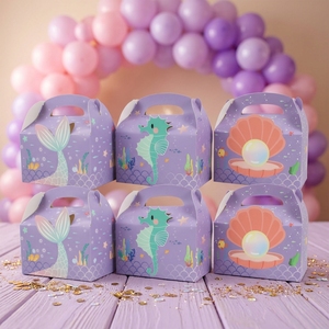 Boîtes à gâteaux carrées sur le thème des sirènes, imprimées avec un motif du monde sous-marin, pour les anniversaires, les mariages et les fêtes - Product Image 6
