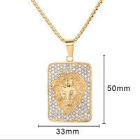 Collier pendentif tête de lion hip-hop RH, haute qualité, plaqué or 18 carats, acier inoxydable, accessoires pour hommes, vente en gros, bijoux de mode