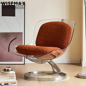 WISEMAX 가구 현대 북유럽 스타일 거실 금속베이스 플라스틱 시트 Boucle 패브릭 레저 라운지 의자 홈 호텔