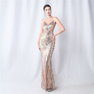 Robe de soirée ajustée à bretelles fines, ornée de sequins et de motifs floraux, idéale <span class=keywords><strong>pour</strong></span> les dîners, les soirées annuelles et les mariages - Product Image 1