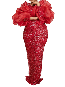 Vestidos de Noche Elegantes para Mujer, Talla Grande, con Mangas Abullonadas, Lentejuelas Bordadas y Cintura Alta, a la Moda - Product Image 6