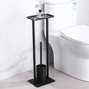 Support de brosse WC autoportant minimaliste avec porte-rouleau de papier toilette, en plastique noir mat, pour rangement de salle de bain - Product Image 4