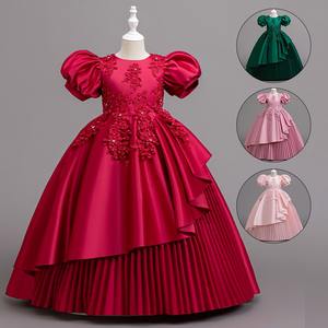 Gaun Putri untuk Anak Perempuan 4-13 Tahun, Gaun Pesta Pernikahan & Ulang Tahun Berbahan Lace, Model Floral dengan Kerah O, Dekorasi Kancing, Formal untuk Musim Panas - Product Image 2