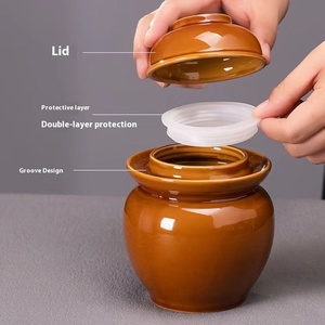 <span class=keywords><strong>Pot</strong></span> <span class=keywords><strong>à</strong></span> cornichons en céramique marron personnalisé, utilisation <span class=keywords><strong>à</strong></span> la maison, cuisine, style classique traditionnel, <span class=keywords><strong>pot</strong></span> <span class=keywords><strong>à</strong></span> nourriture scellé pour chou crue, cadeaux, 500 ml - Product Image 2