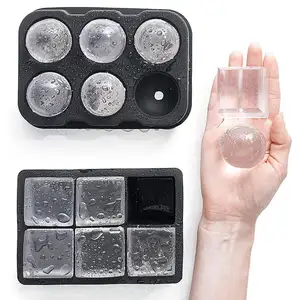 2024 ý tưởng sản phẩm mới cao cấp Nhà Bếp Ice Cream công cụ 6 Ice Ball Cube khay giá bán buôn vuông Round Shaped Silicone đen