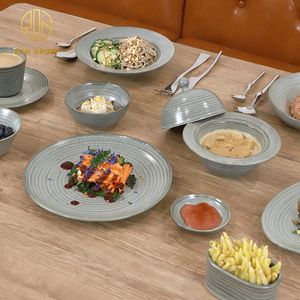 <span class=keywords><strong>Vajilla</strong></span> de porcelana a precio de fábrica, plato de servicio de comida ovalado gris de 10/12/14 pulgadas para Hotel, restaurante, cubiertos de cena comercial - Product Image 4