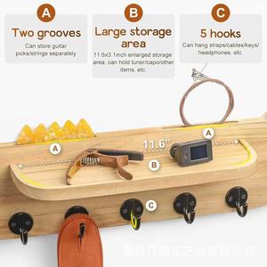 Cross-border wooden wall-mounted guitar <b>rack</b>/<b>clothes</b> <b>rack</b> with 2 rotatable rubber hooks, solid wood storage frame - Product Image 2