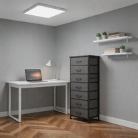 Commode moderne et simple de 47 pouces avec 7 tiroirs en tissu, structure métallique pour chambre et salon, noir, blanc, marron