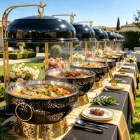 Chauffe-Plats de Luxe Noir et Or avec Dentelle, pour Buffets, Traiteur, Hôtellerie, Réceptions, Alimenté à l'Alcool