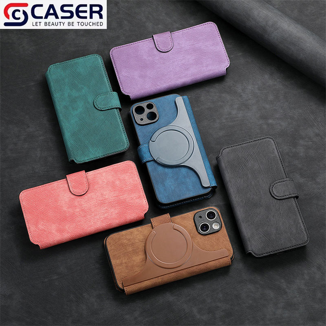 Popular Pure Color Artificial Leather Flip 2-in-1 Design Suction Separation Design Wallet Phone Cover for iPhone 17 16 15