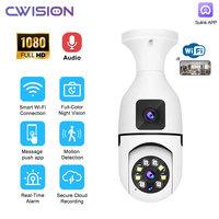 Caméra PTZ E27 à double objectif, vision nocturne couleur, sécurité domestique intelligente sans fil Wi-Fi, audio bidirectionnel, capteur CMOS, détection de mouvement, carte mémoire