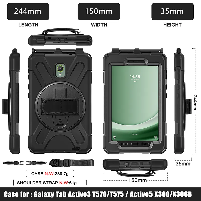 2019 vendita calda Kickstand robusto custodia rigida per Samsung Galaxy Tab attiva 5x300 X306B con tracolla