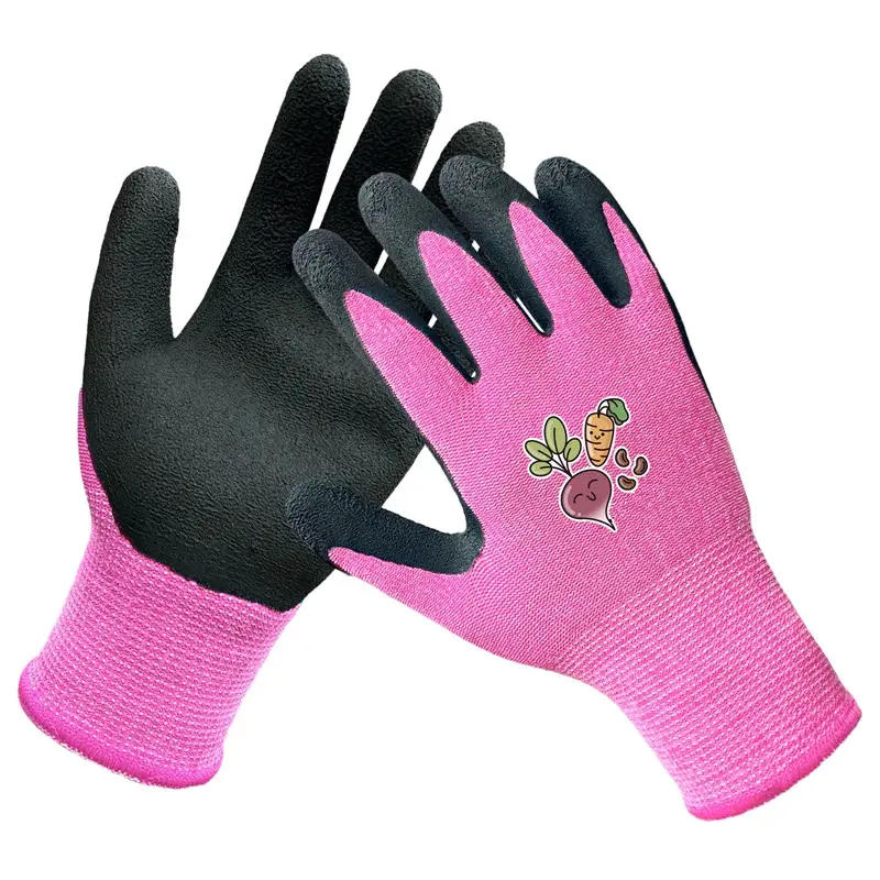 Gants de sécurité pour travaux de jardinage enduits de latex mousse respirante rose et bonne adhérence