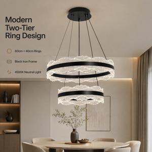 Lustre moderne en fer et acrylique, LED dimmable, télécommande, trois couleurs, hauteur réglable, pour salle à manger, maison, 60 cm, 40 cm - Product Image 2