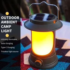 Solar Draagbare Handheld Vintage Camping Lantaarn Usb Oplaadbare Buitenshuis Tent Licht Led Warm Licht Nacht Wandelen Vissen Lamp