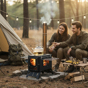 <span class=keywords><strong>Camping</strong></span> en plein air Barbecue Grill Poêle à bois <span class=keywords><strong>Camping</strong></span> intégré Cuisinière de table en acier inoxydable - Product Image 1